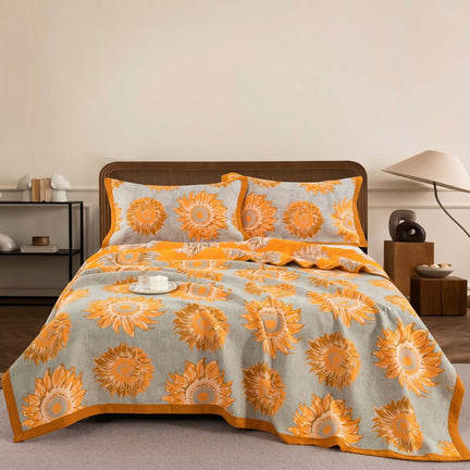 Ownkoti Yarn-Dyed Sunflower Cotton Muslin Blanket Quilt - Quilt with 2PCS Pillow Towels - King - image 0