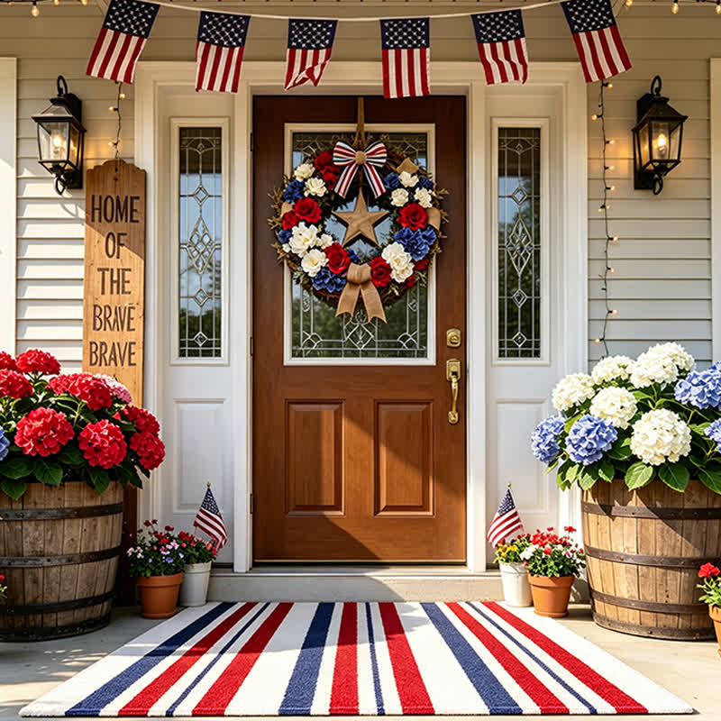 Ownkoti Patriotic Americana Stripe Outdoor Rug - Red & White & Blue - A - 31" x 47" - image 0