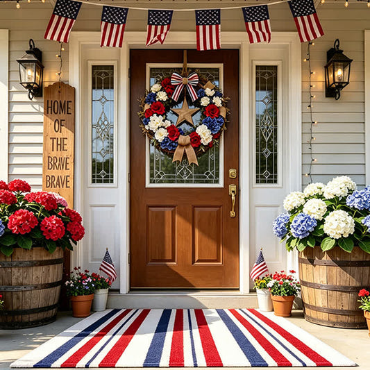 Ownkoti Patriotic Americana Stripe Outdoor Rug - Red & White & Blue - A - 31" x 47" - image 0