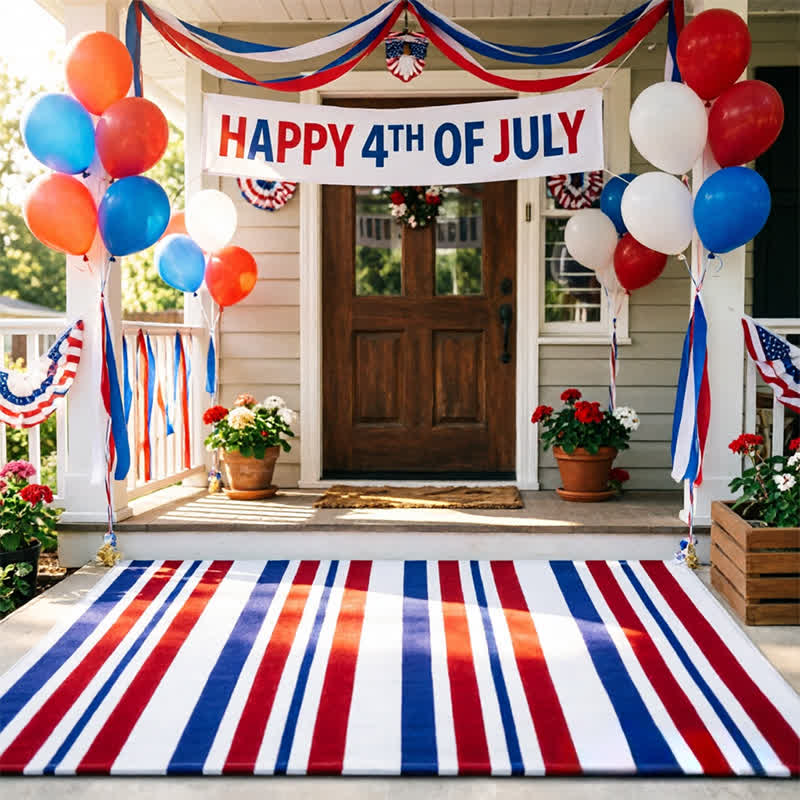 Ownkoti Patriotic Americana Stripe Outdoor Rug - Red & White & Blue - B - 31" x 47" - image 3