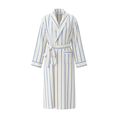 Ownkoti Blue Striped Cotton Long Bathrobe with Belt & Pockets - image 1