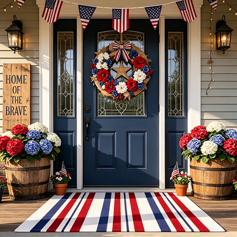 Ownkoti Patriotic Americana Stripe Outdoor Rug - image 1