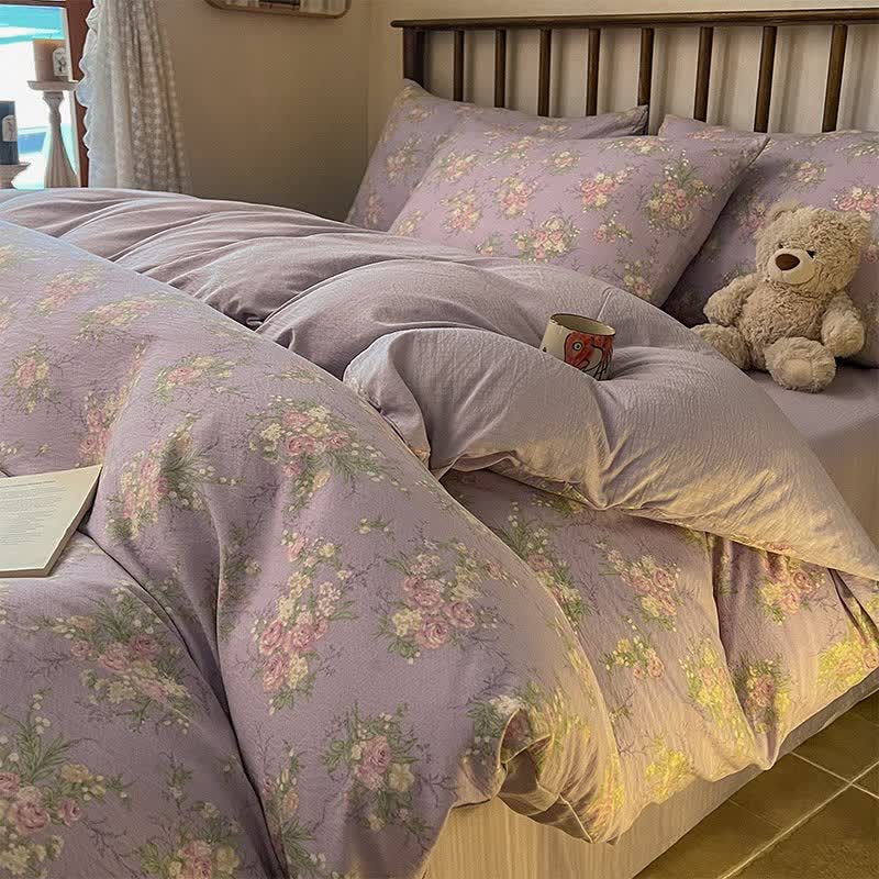 Ownkoti Dusty Purple Rose Cotton Gauze Bedding(4PCS) - Fitted Sheet Style - Queen - image 0