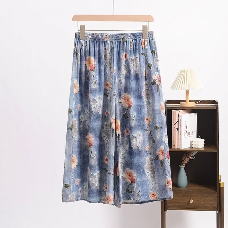 Ownkoti Pastoral Floral  Relaxed-Fit Cropped Sleep Pants - Blue - 6XL - image 0