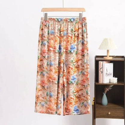 Ownkoti Vintage Botanical Print Cropped Pajama Pants - Orange - 6XL - image 0