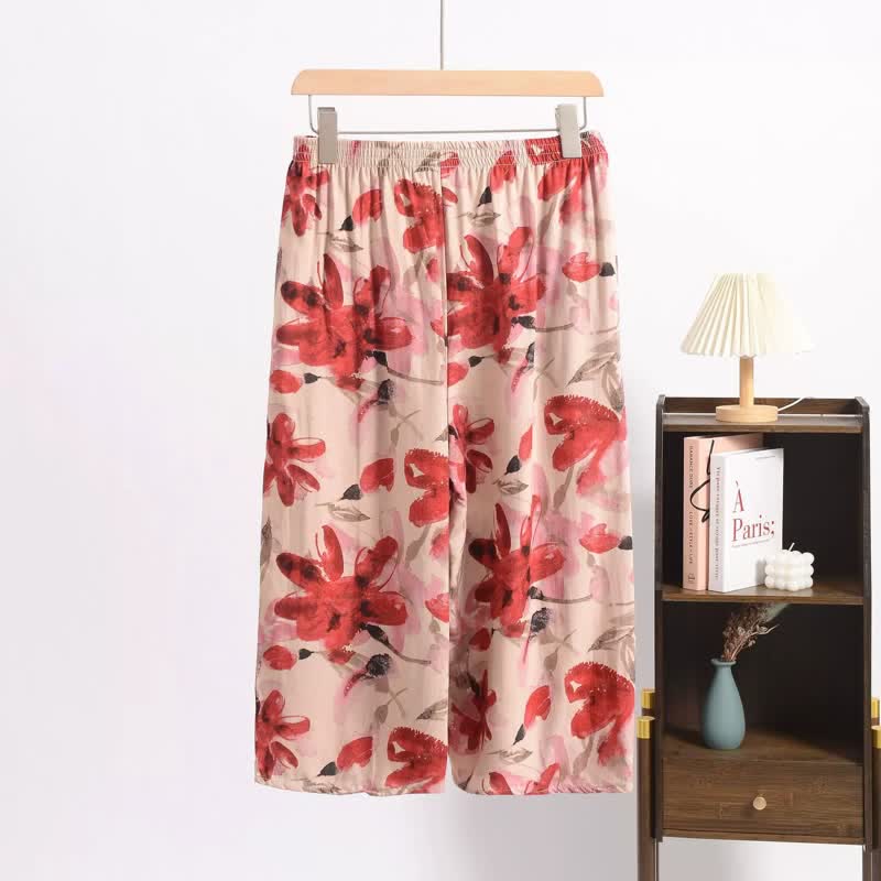 Ownkoti Red Floral Cropped Sleep Pants - image 2