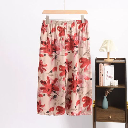 Ownkoti Red Floral Cropped Sleep Pants - image 2