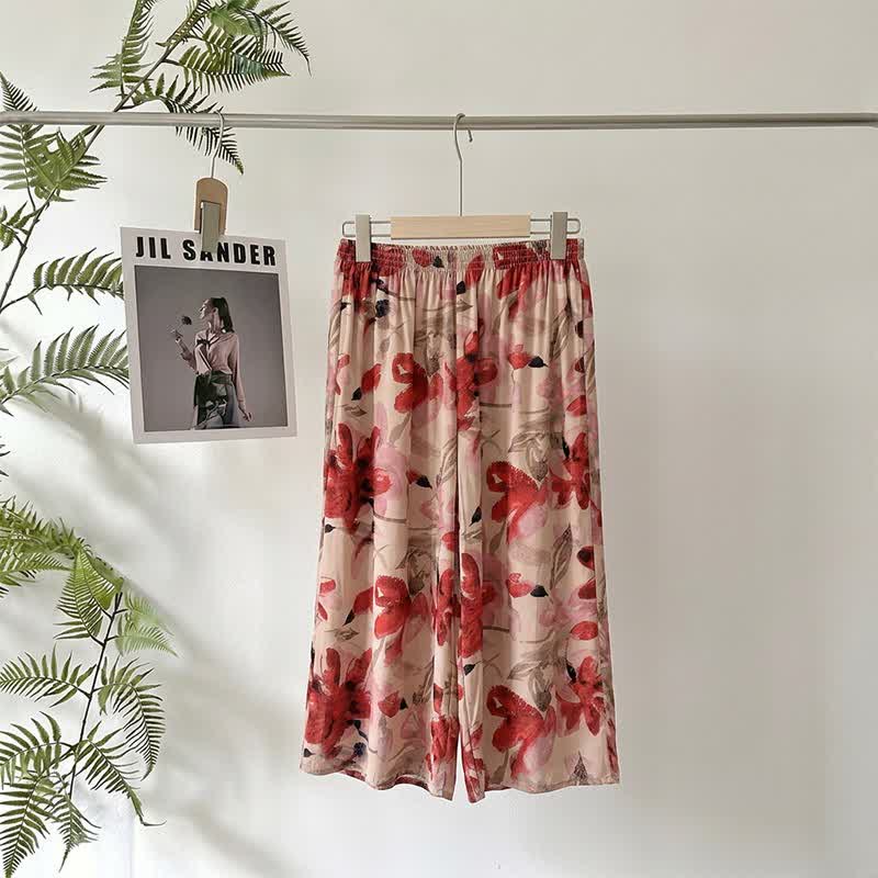 Ownkoti Red Floral Cropped Sleep Pants - image 1