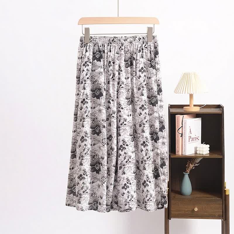 Ownkoti Vintage Black Floral Cropped Sleep Pants - White - 6XL - image 0