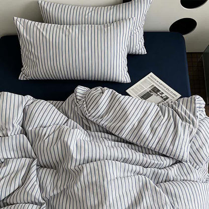 Ownkoti Washed Cotton French Blue Stripe Bedding Set - Blue - King - Fitted Sheet - image 0