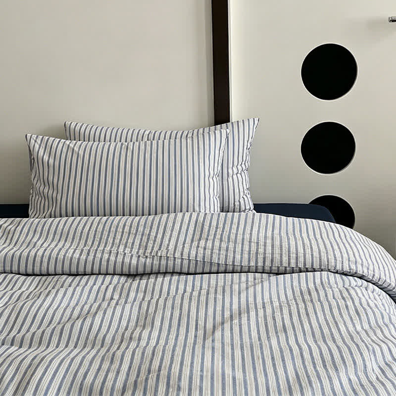 Ownkoti Washed Cotton French Blue Stripe Bedding Set - image 1