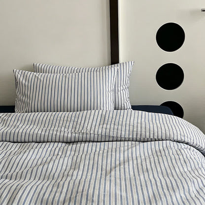 Ownkoti Washed Cotton French Blue Stripe Bedding Set - image 1