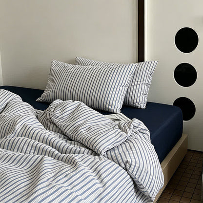 Ownkoti Washed Cotton French Blue Stripe Bedding Set - image 2