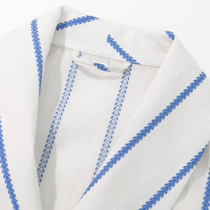 Ownkoti Blue Striped Cotton Long Bathrobe with Belt & Pockets - image 3