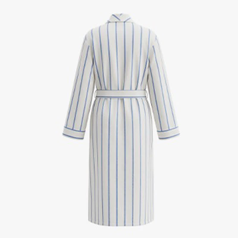 Ownkoti Blue Striped Cotton Long Bathrobe with Belt & Pockets - image 2
