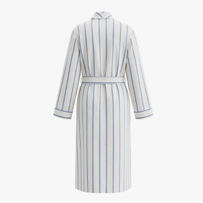 Ownkoti Blue Striped Cotton Long Bathrobe with Belt & Pockets - image 2