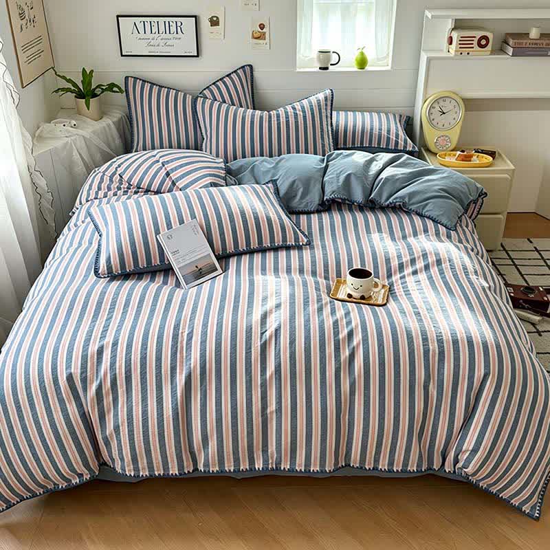 Ownkoti Vintage Striped Scalloped Trim Bedding Set - image 2