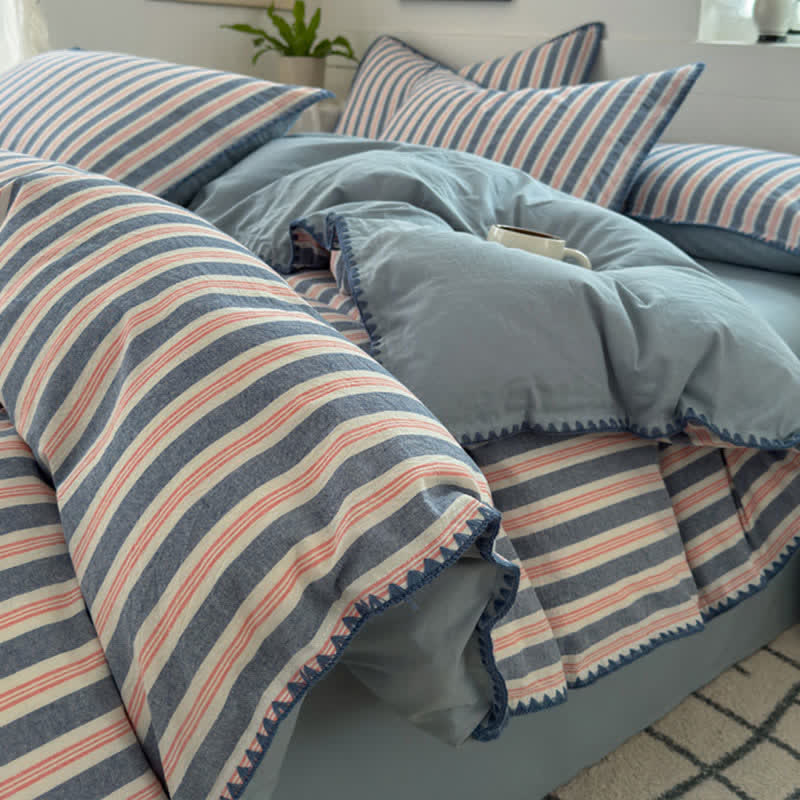 Ownkoti Vintage Striped Scalloped Trim Bedding Set - image 3