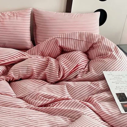Ownkoti Washed Cotton French Blue Stripe Bedding Set - Red - King - Fitted Sheet - image 3