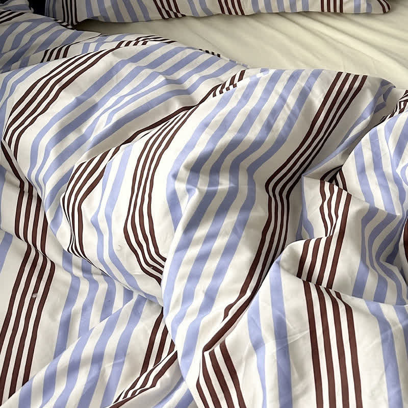 Ownkoti Retro Blue Brown Striped Cotton Bedding Set - image 3