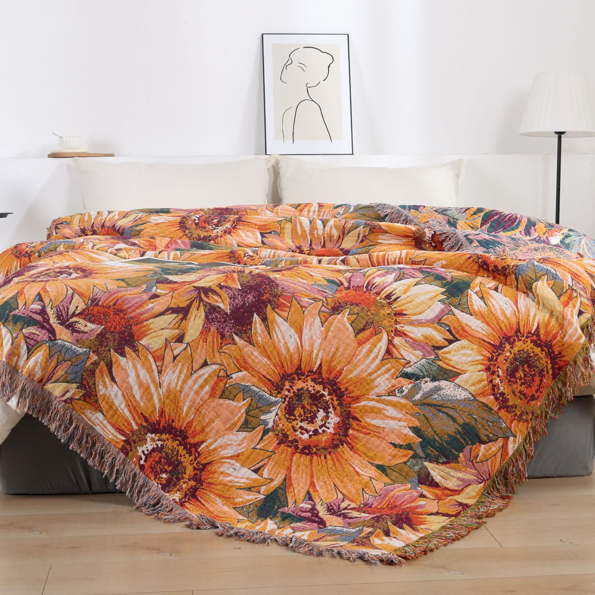 Ownkoti Boho Sunflower Cotton Gauze Bedspread Quilt - Queen - image 0