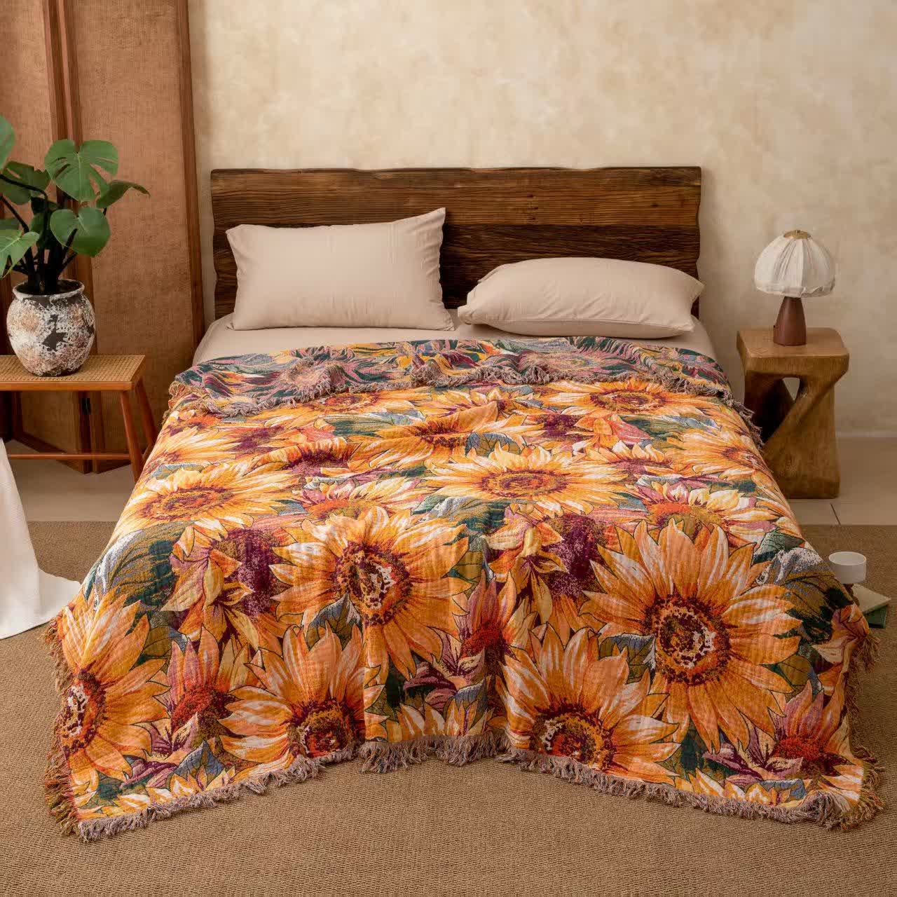 Ownkoti Boho Sunflower Cotton Gauze Bedspread Quilt - image 1