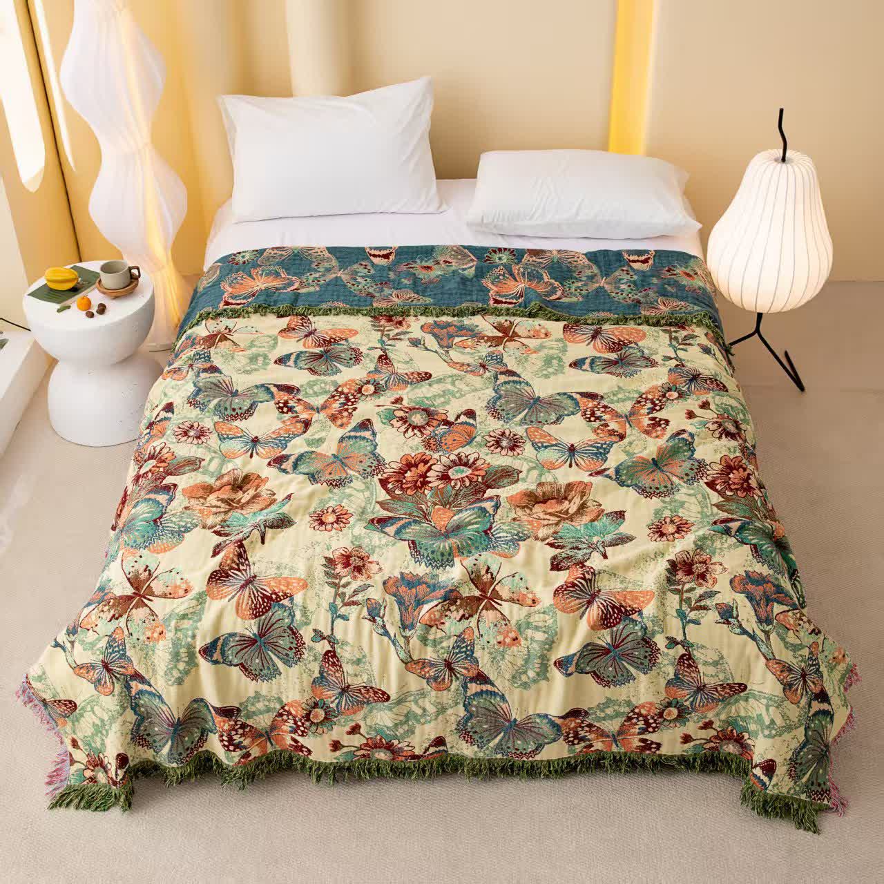 Ownkoti Enchanted Butterfly & Floral Muslin Bedspread Quilt - Queen - image 0