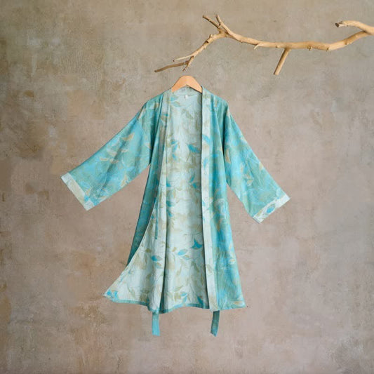 Ownkoti Natural Leaf Cotton Gauze Kimono Robe - Green - 2XL - image 0