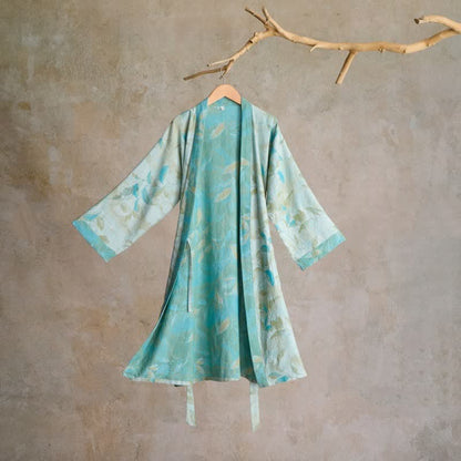 Ownkoti Natural Leaf Cotton Gauze Kimono Robe - Light Green - L - image 7