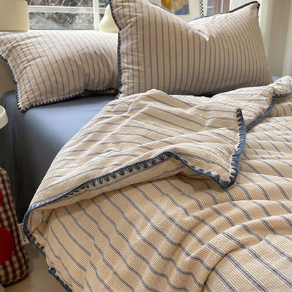 Ownkoti Modern Soft Striped Knit Cotton Bedding Set - Yellow - Queen - Bedding Set(4PCS) - image 5