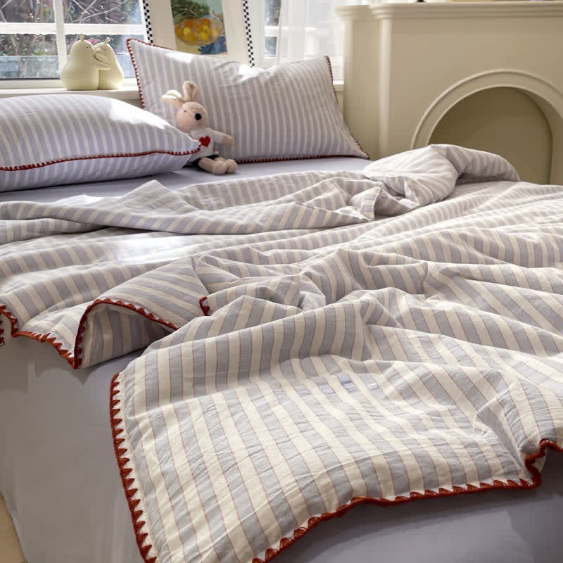 Ownkoti Blue Stripe Knitted Cotton Bedding Set - image 2