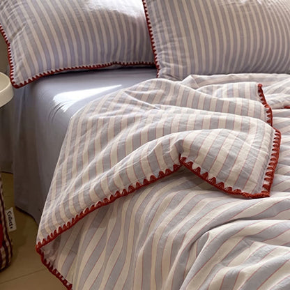 Ownkoti Blue Stripe Knitted Cotton Bedding Set - Blue - Queen - Bedding Set (4PCS) - image 0