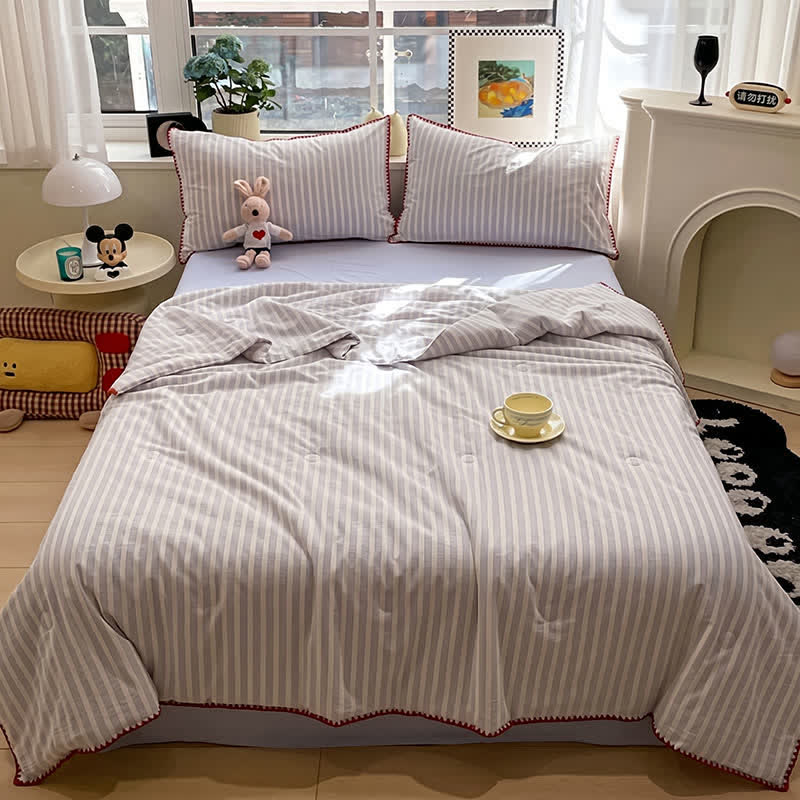 Ownkoti Blue Stripe Knitted Cotton Bedding Set - image 1