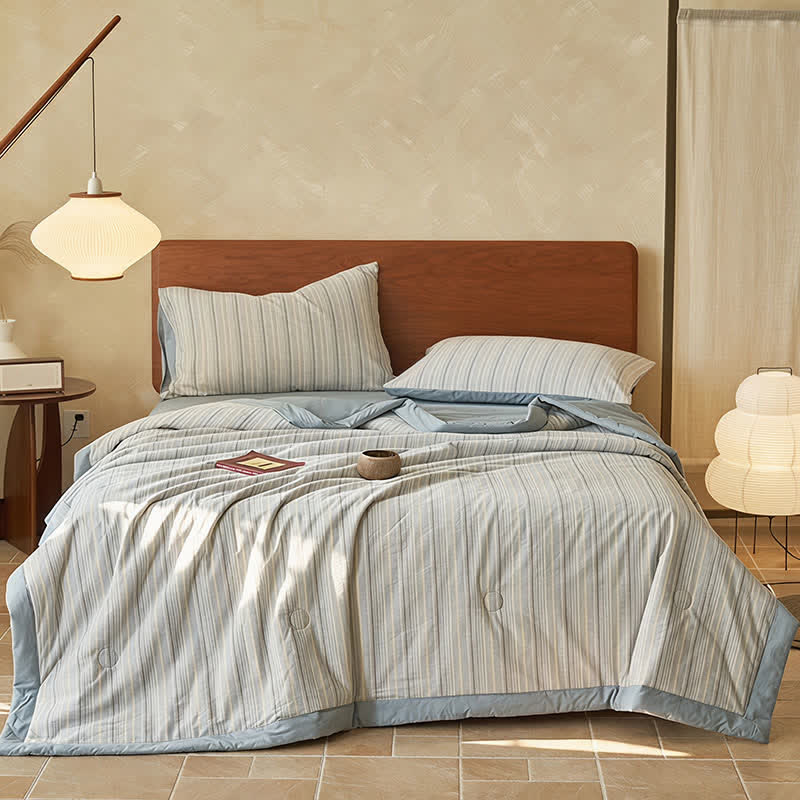 Ownkoti Airy Blue Stripe Double Gauze Bedding Set - Blue - Queen - Bedding Set (4PCS) - image 0