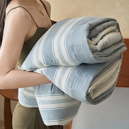 Ownkoti Light Blue Striped Double Gauze Bedding Set - image 1