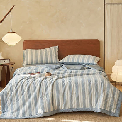 Ownkoti Light Blue Striped Double Gauze Bedding Set - Blue - Queen - Bedding Set (4PCS) - image 0