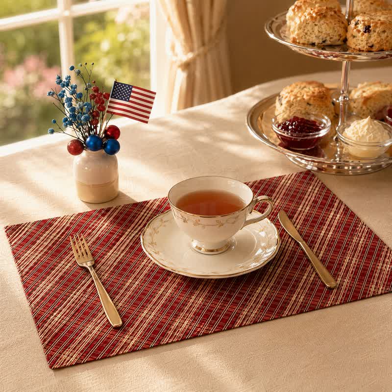 Ownkoti Red Woven Plaid Fabric Table Placemat - image 1
