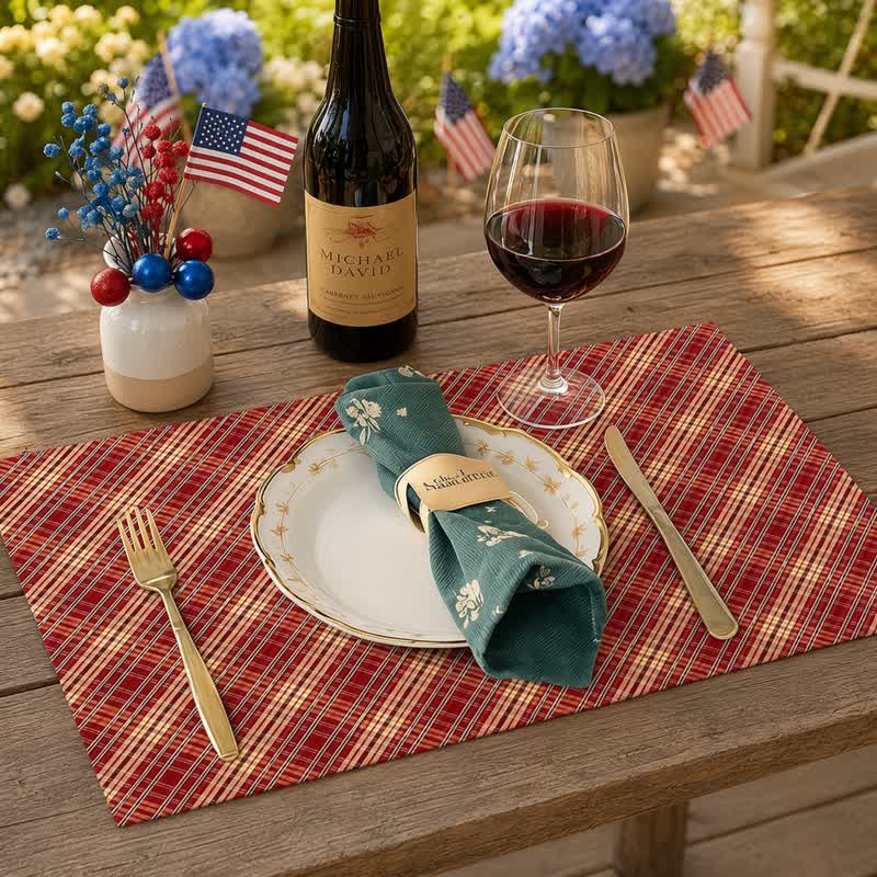 Ownkoti Red Woven Plaid Fabric Table Placemat - image 2