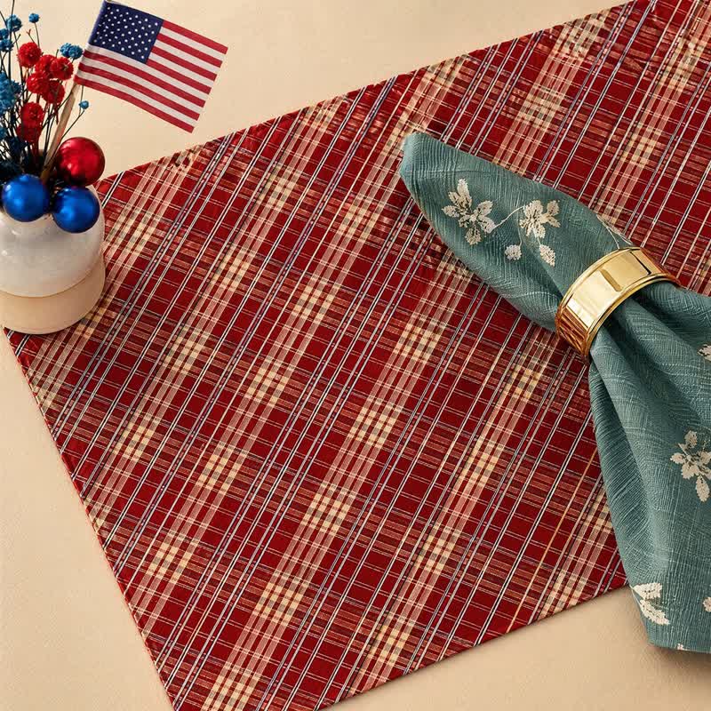 Ownkoti Red Woven Plaid Fabric Table Placemat - Red & Blue - 12″ × 18″ - 2 PCS - image 0