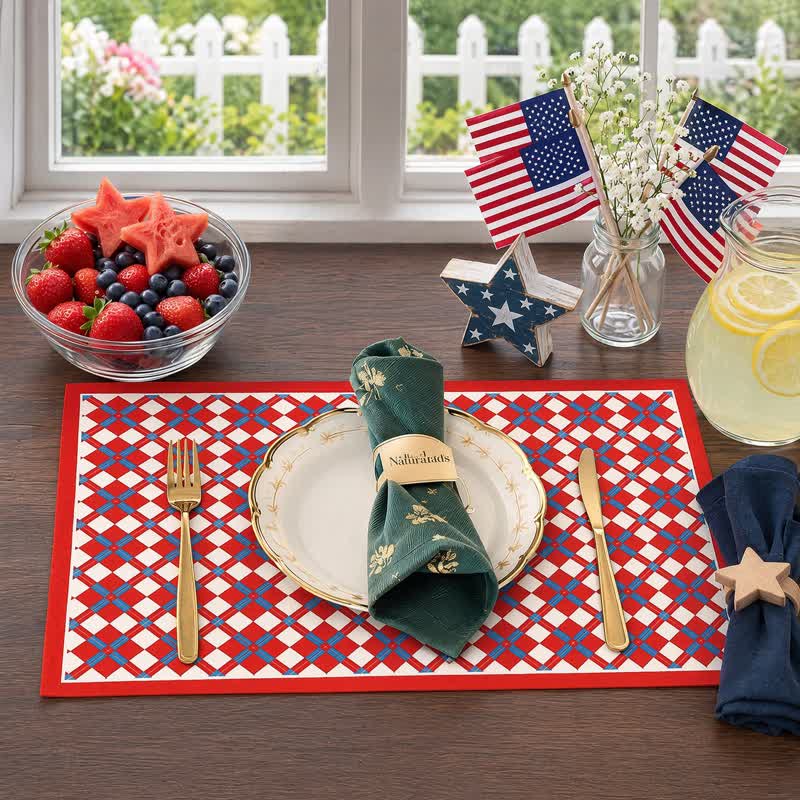 Ownkoti Festive Modern Red & Blue Plaid Table Placemat - image 3