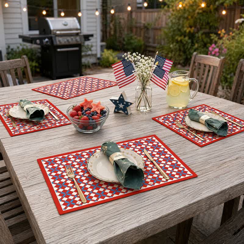 Ownkoti Festive Modern Red & Blue Plaid Table Placemat - image 2