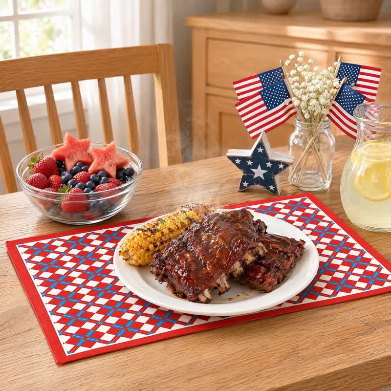 Ownkoti Festive Modern Red & Blue Plaid Table Placemat - Red & Blue - 12″ × 18″ - 2 PCS - image 0