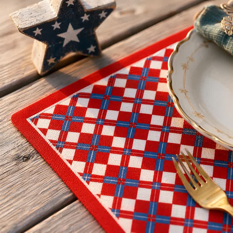 Ownkoti Festive Modern Red & Blue Plaid Table Placemat - image 1
