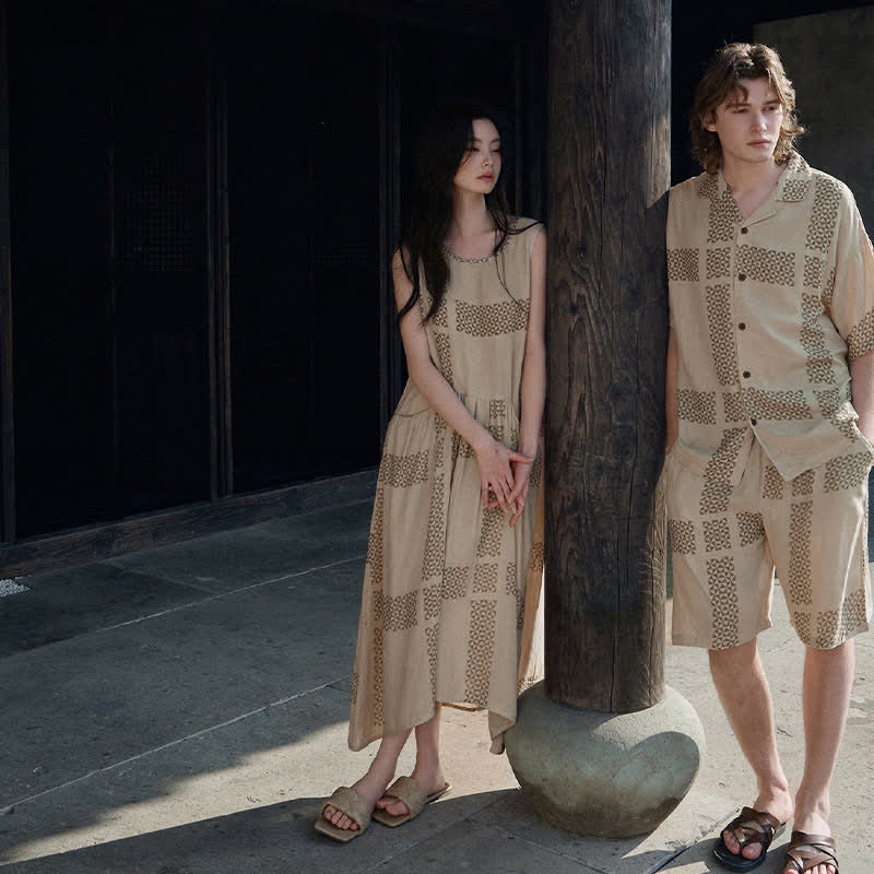 Ownkoti His & Hers Geometric Grid Loungewear Set - image 2