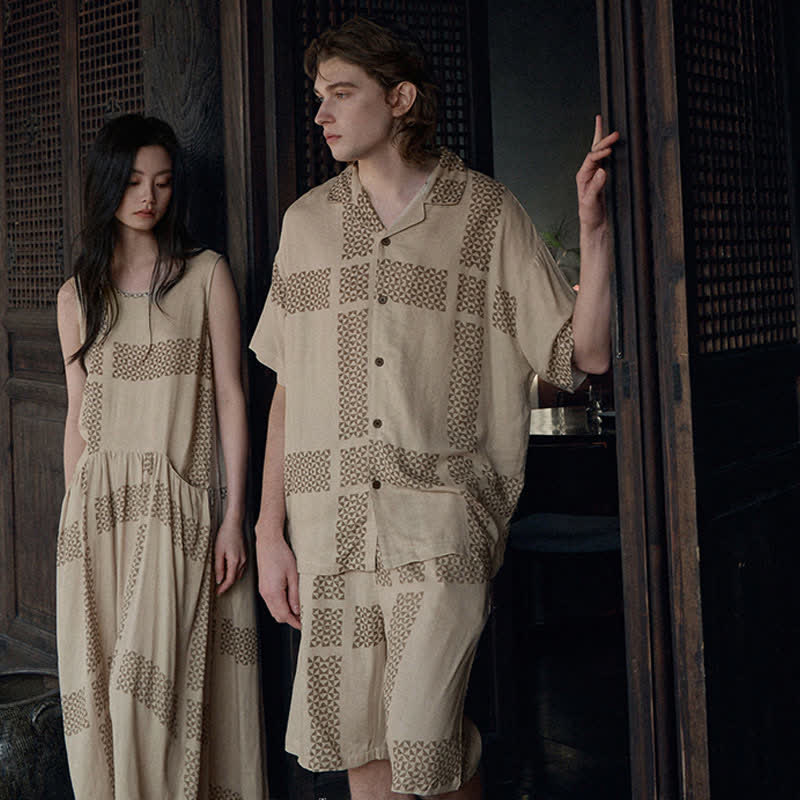 Ownkoti His & Hers Geometric Grid Loungewear Set - image 1