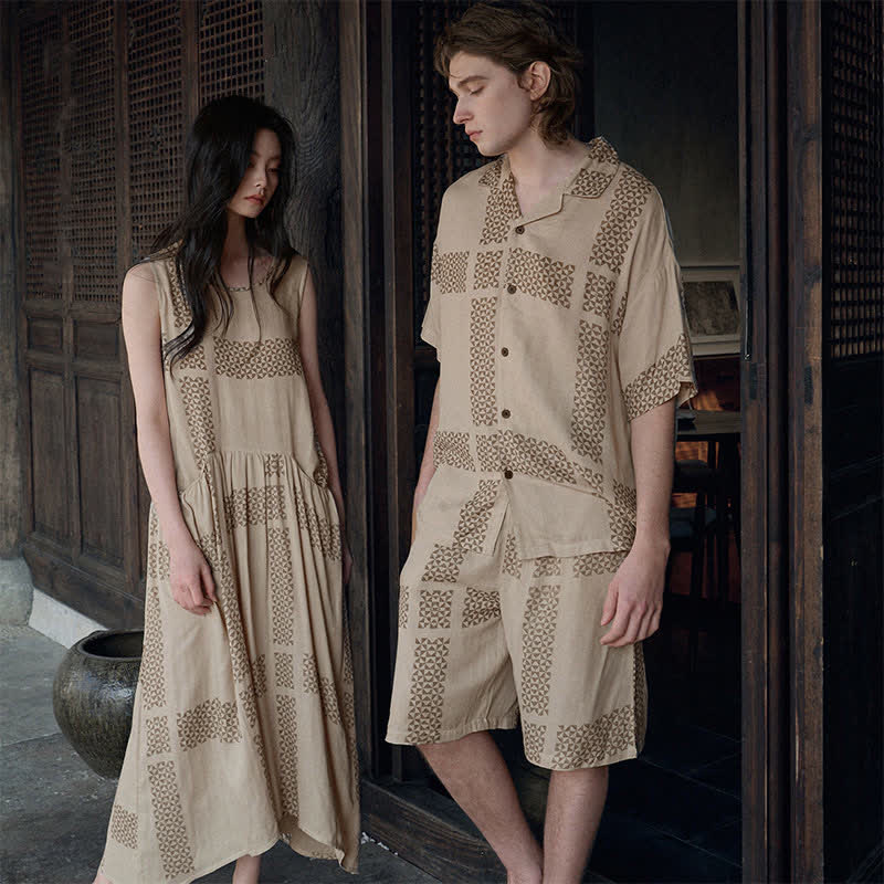 Ownkoti His & Hers Geometric Grid Loungewear Set - image 0