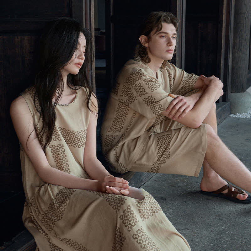 Ownkoti His & Hers Geometric Grid Loungewear Set - image 4