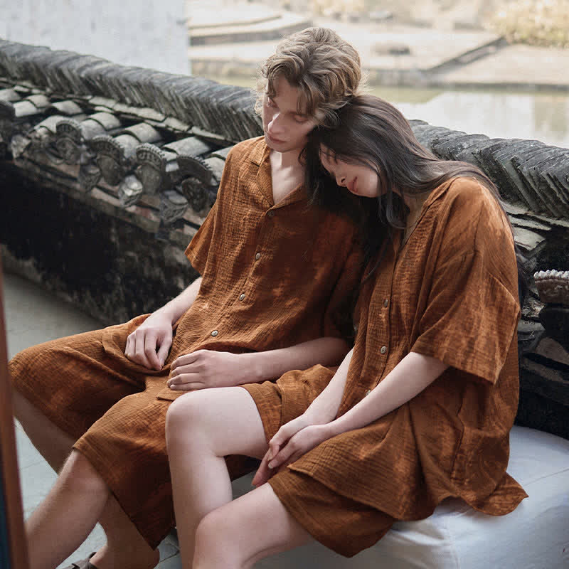 Ownkoti Rust Brown Matching Couple Cotton Pajamas - image 1