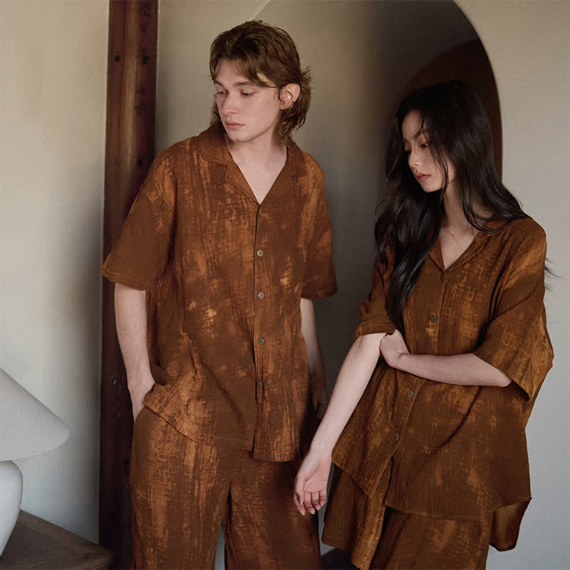Ownkoti Rust Brown Matching Couple Cotton Pajamas - image 3