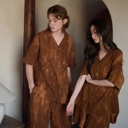 Ownkoti Rust Brown Matching Couple Cotton Pajamas - image 3